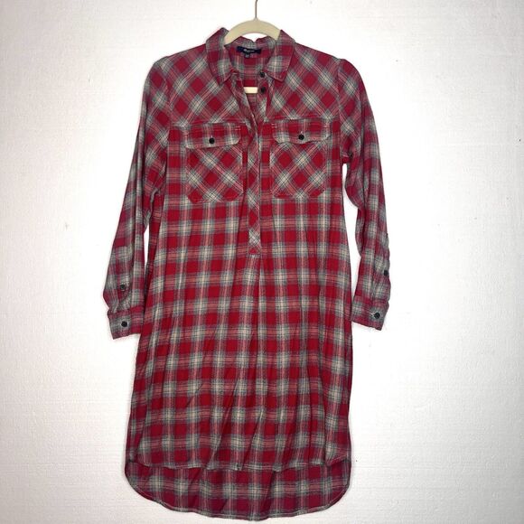 Madewell Red Plaid Flannel Button Down Shirt Dress size xxs - Picture 1 of 6